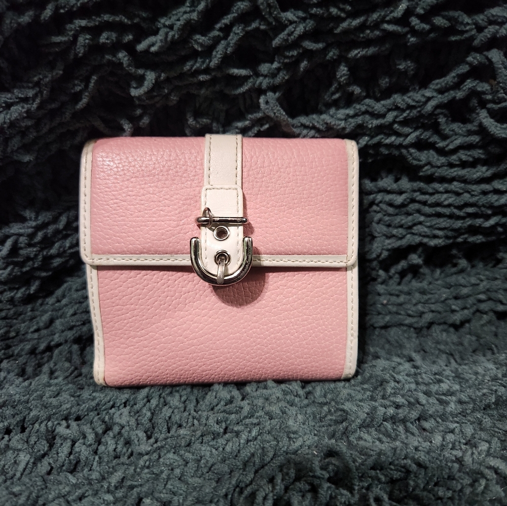 Coach Y2k Pink And White Leather Soho Buckle Wallet